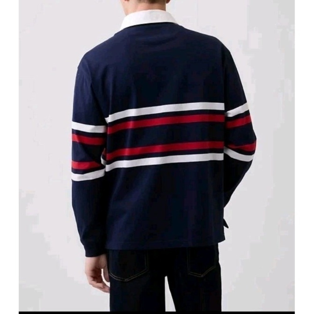 GAP Team USA Rugby Shirt Top Navy Blue Long Sleeve Large Olympics Logo Stripes - Picture 2 of 7